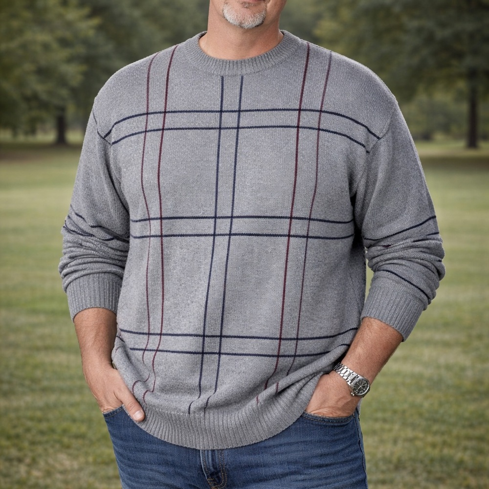 New‎ Croft & Barrow Men Heavyweight Windowpane Crewneck Sweater MSRP $65